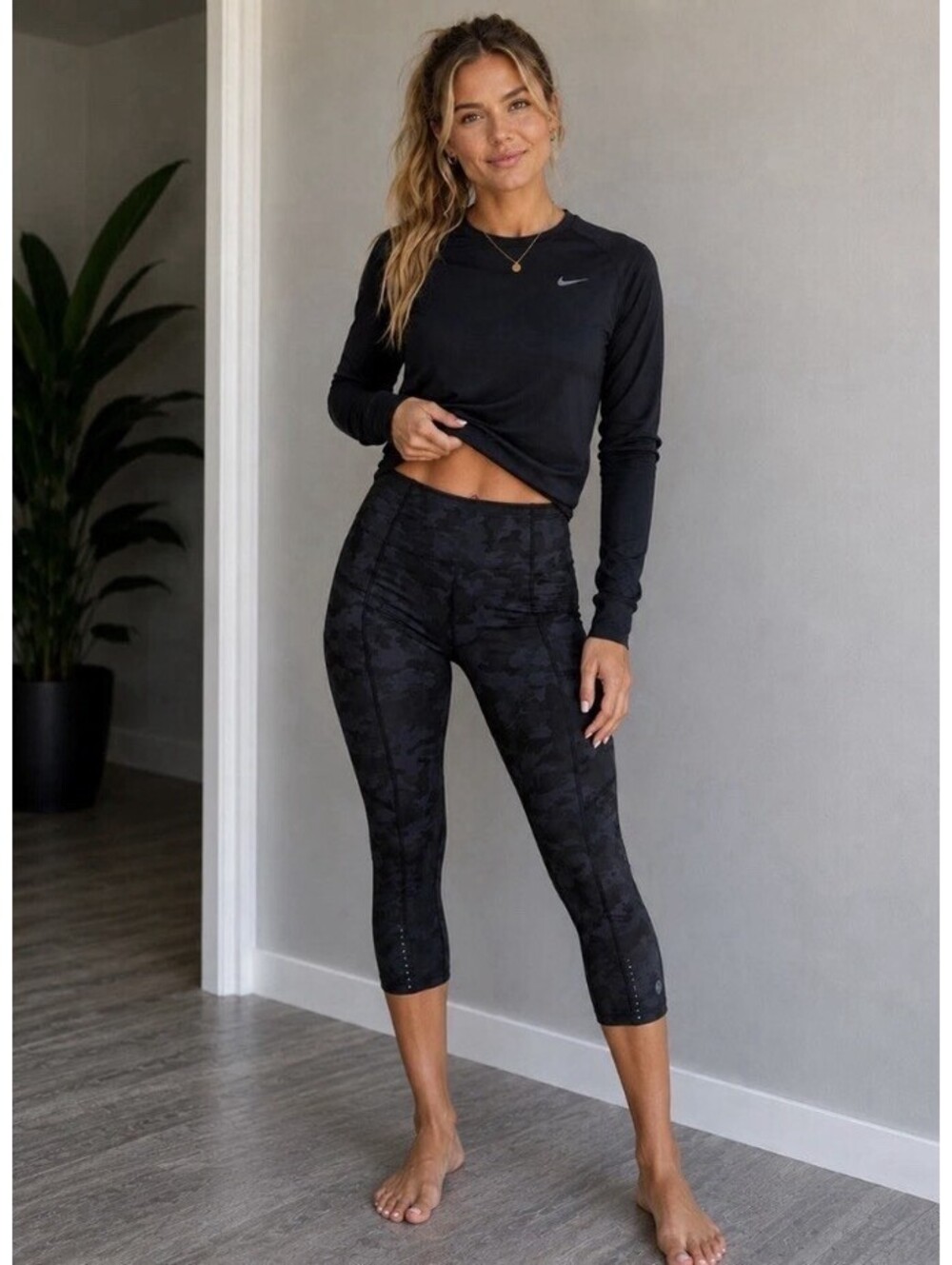 Lululemon Fast and Free High-Rise Crop 19 Nulux Camo Leggings Black Gray Size 6